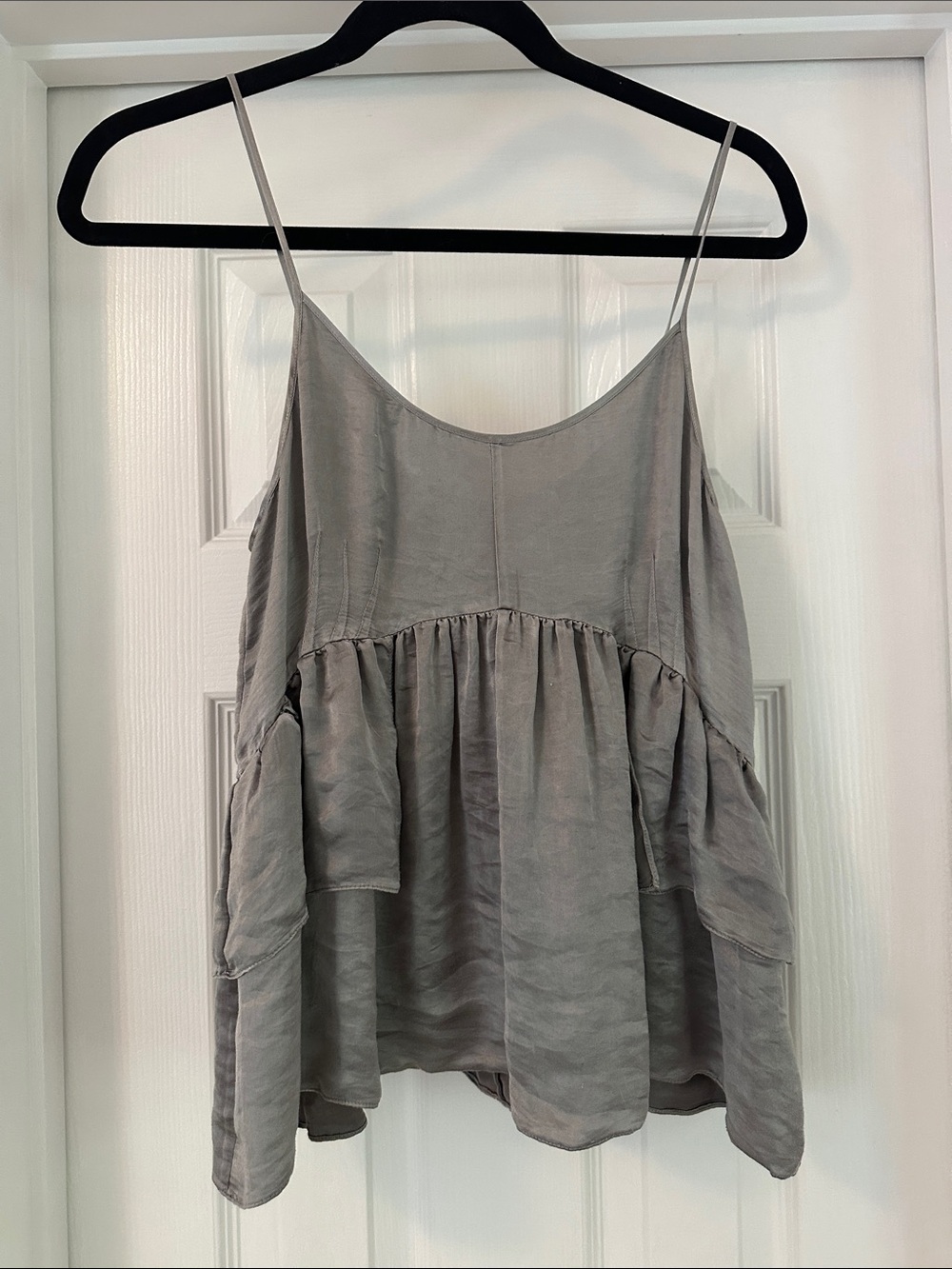 Theory Gray Spaghetti Strap Peplum Camisole